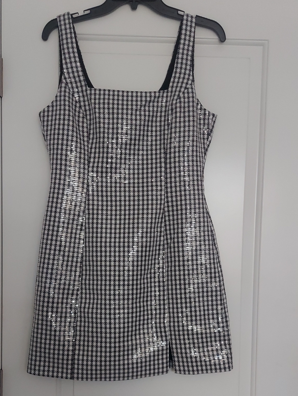 Wayf Black and White Houndstooth Mini Dress